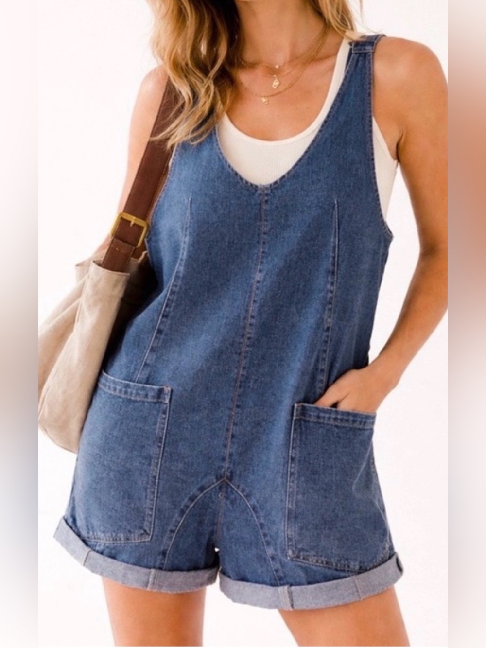 Denim Short Overalls Romper